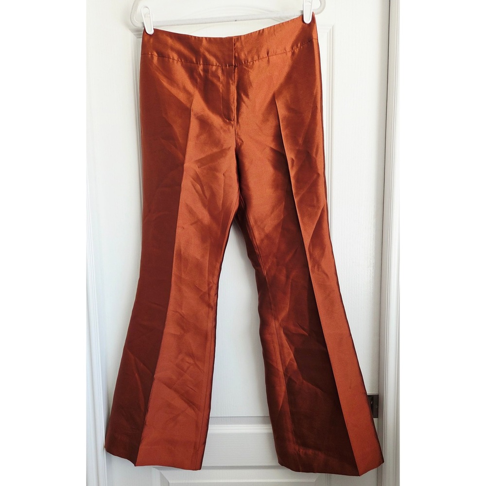 Doncaster Collection Silk Copper Metallic Brown Flared Leg Dress Pant Women Sz 8